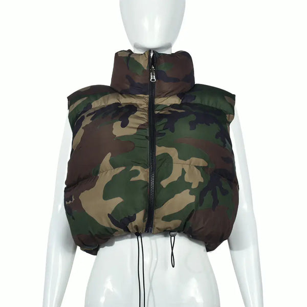 Cropped Camouflage Puffer Vest